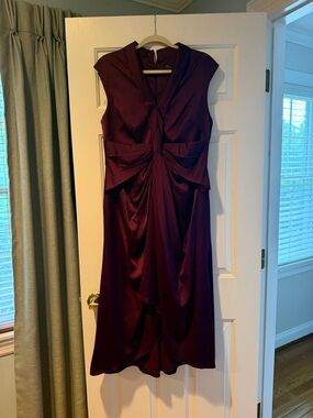 Adrianna Papell Deep Wine Twist-Front Midi Dress